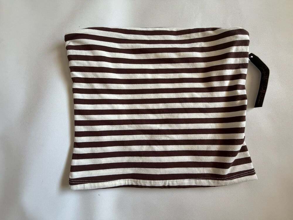 Suzette Collection Tube Top Womens Brown White Striped Strapless Y2K NWT